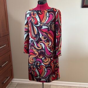 Like New 🪩 Anthropologie Maeve Abstract Swirl Pattern Midi Shift Dress Sz XS